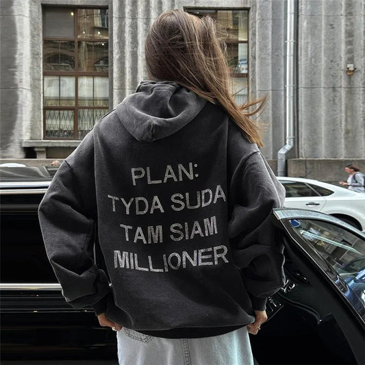 Autumn Women's New Fashion Hooded Letter Hot Diamond Street Trendy Loose Mid length Sweater