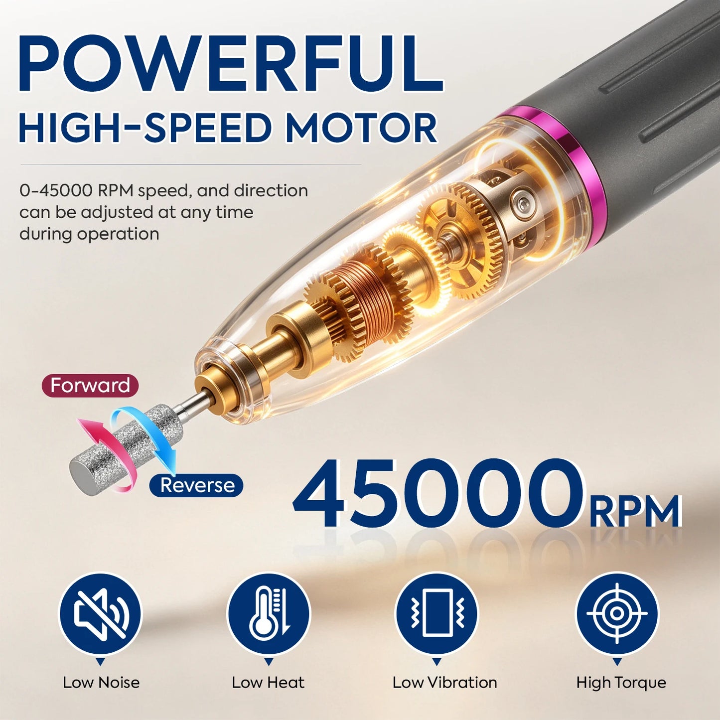 45000RPM Nail Drill USB Type C Electric Machine Portable Nail Polisher with LCD Display Electric Nail Polisher with 1600mAh Nail Tools Outdoor Travel Home Use Manicure Nails Care Supplies