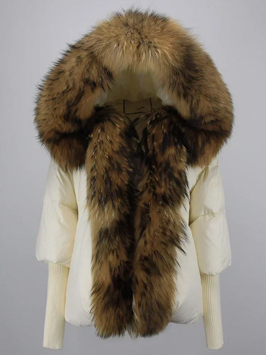 Winter Warm Snow Clothes Supplies Jacket Women Real Fox Fur Collar Hooded Natural Thick Warm Loose Oversize Duck Down Coat Streetwear Outerwear Female Girls Luxury Winter Fashion Clothing Products