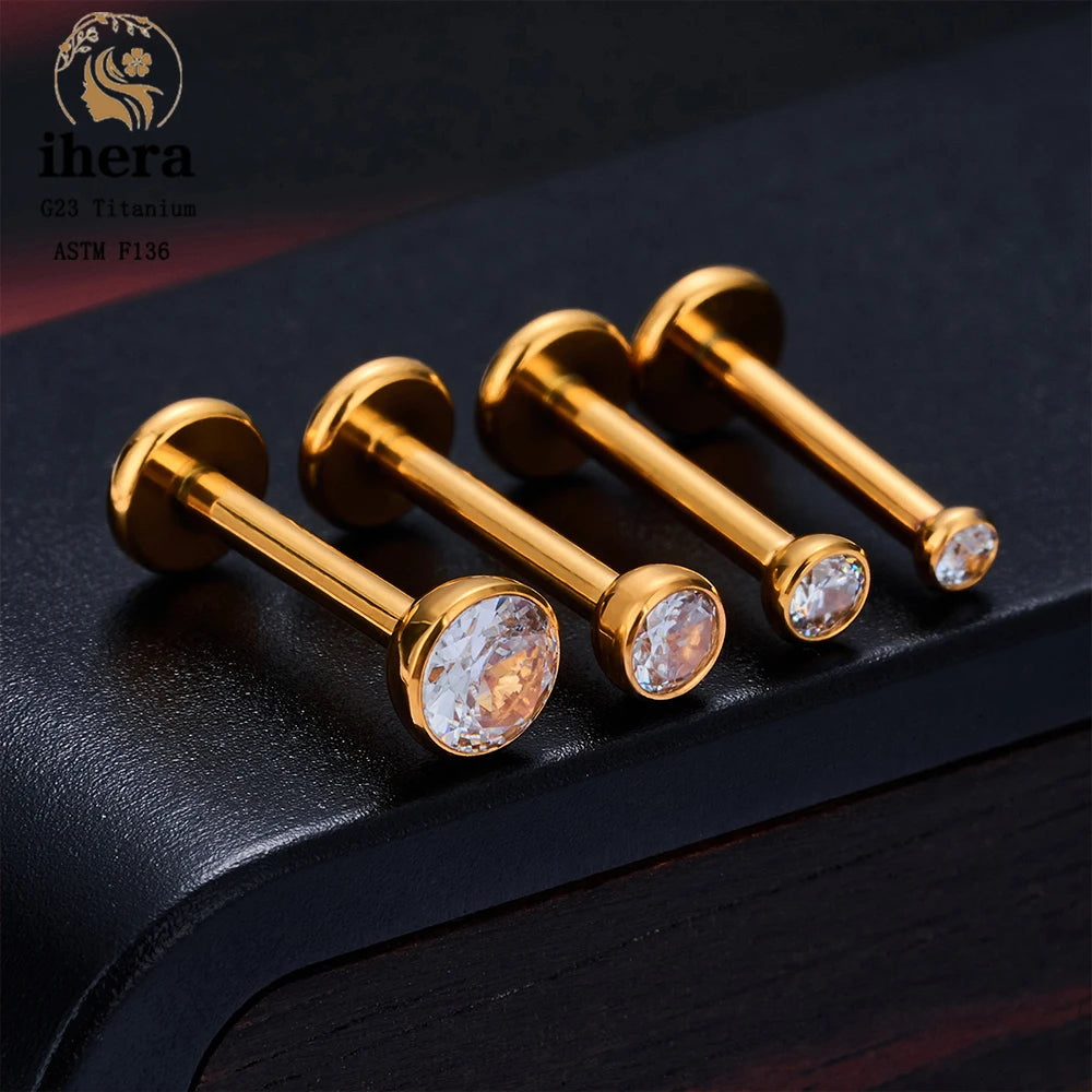 New Arrivals "50PCS" Gold/Silver G23 Titanium Piercing Labret Lip Studs 16G CZ Internally Threaded Stud Earring Lip Ring Tragus Cartilage Helix Jewelry Fashion Supplies
