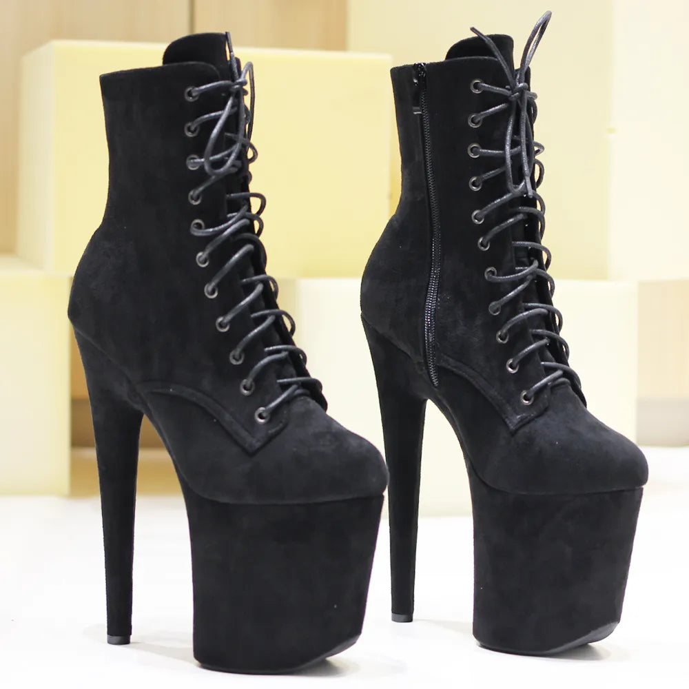 8"Heel 4"Platform Extreme Pole Dance Lace-Up FlannelAnkle Boots In Stock Three Colors Fast Shipping Size36-43