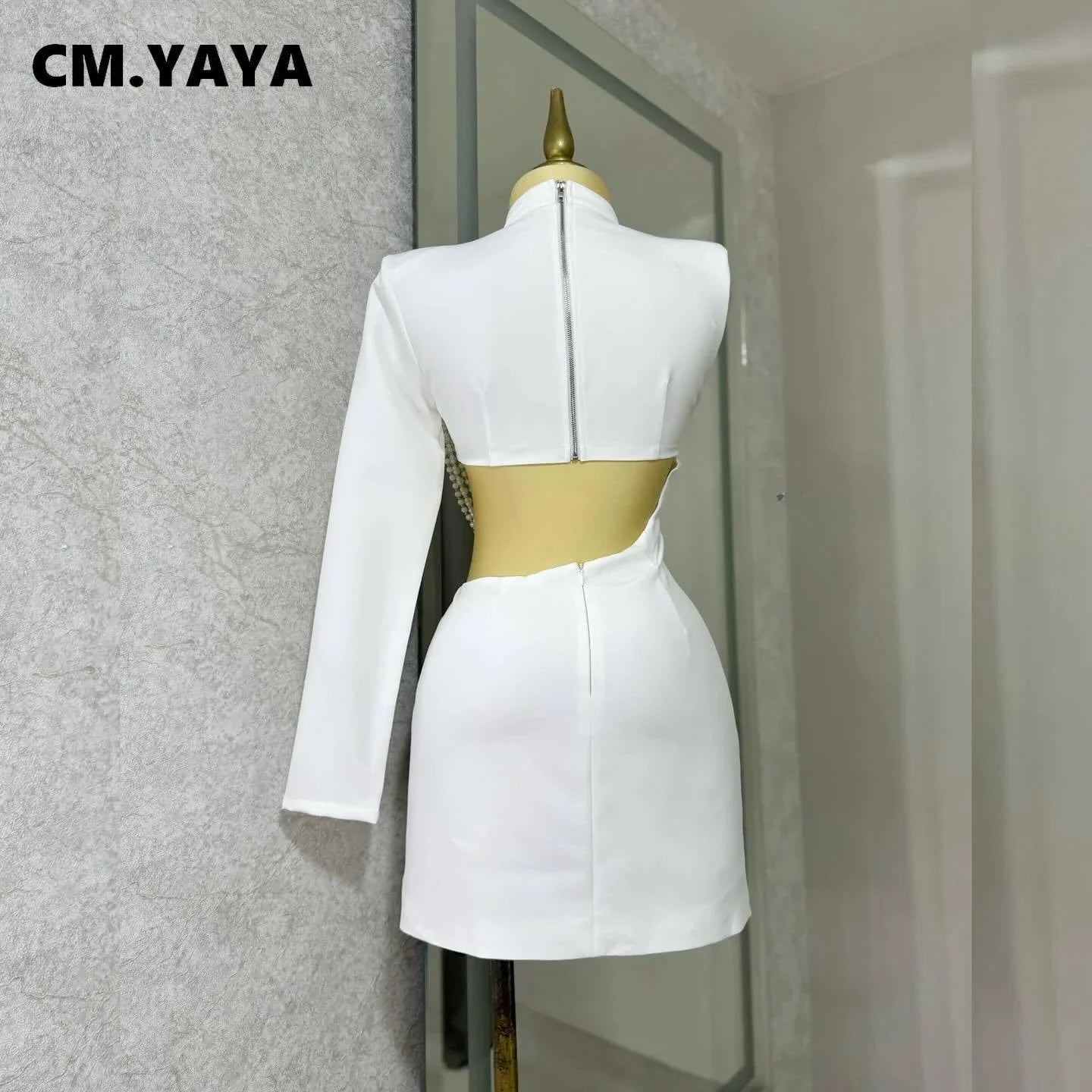 NEW Luxury Women Female White Full Sleeve Elegant O-neck Mini Dress Summer Evening Beach Party Pearl String Sexy Streetwear  Night Club Party Dresses Girls Ladies Luxury Fashion Clothing Supplies
