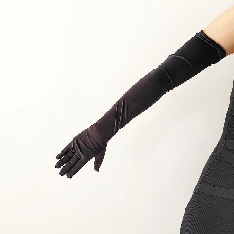 44cm 52cm 65cm Autumn Winter Warm Women Banquet Opera Solid Long Gold Velvet Gloves Retro Elegant Soft Tight Not Bloated Elastic
