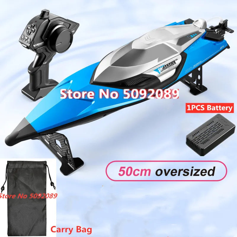 NEW Set 70KM/H High Speed 50CM Big 200M with Remote Control + 3 Batteries Ship Boat Rowing Waterproof Capsize Reset RC Racing Boat Speedboat Add Carry Bag Adults Kids Water Sports Supplies