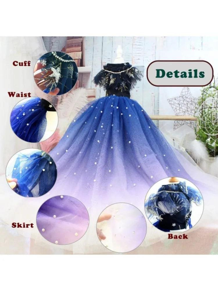 Tailor-Made Dog Cat Long Tail Wedding Dress, Starry Blue and Purple Gradient Bride Party Dress,Gifts for Dog Lover Dog Birthday