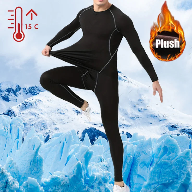 NEW Arrivals S-4XL Plus Size Men's Thermal Underwear Set, Sport Activewear Ski Cycling Morning Running Winter Thermal Base Layer, Tight Long Sleeves and Round Neck,  Outdoor Thermal Suit