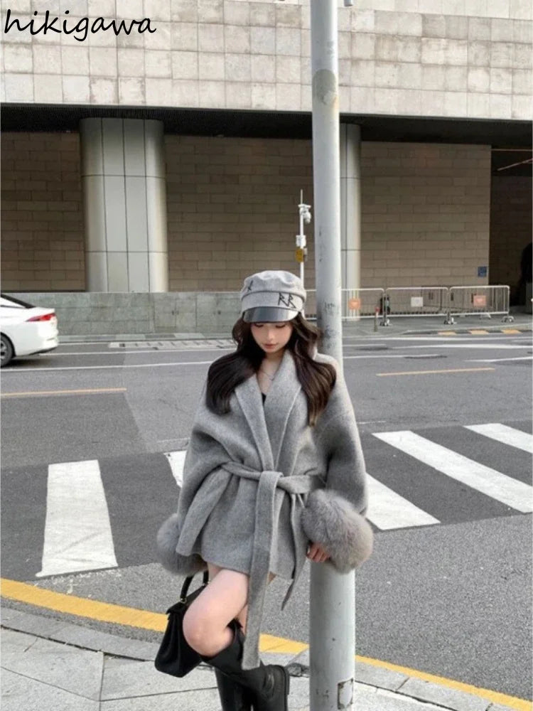 Low-Price Sales are Limited NEW Arrivals Women Patchwork Furry Long Sleeve Bandage Outwear Korean Y2K Clothes Solid Color Jackets Snow Winter Outwear Evening Nightclub Party Coats Ladies Girls Luxury Fashion Clothing Supplies