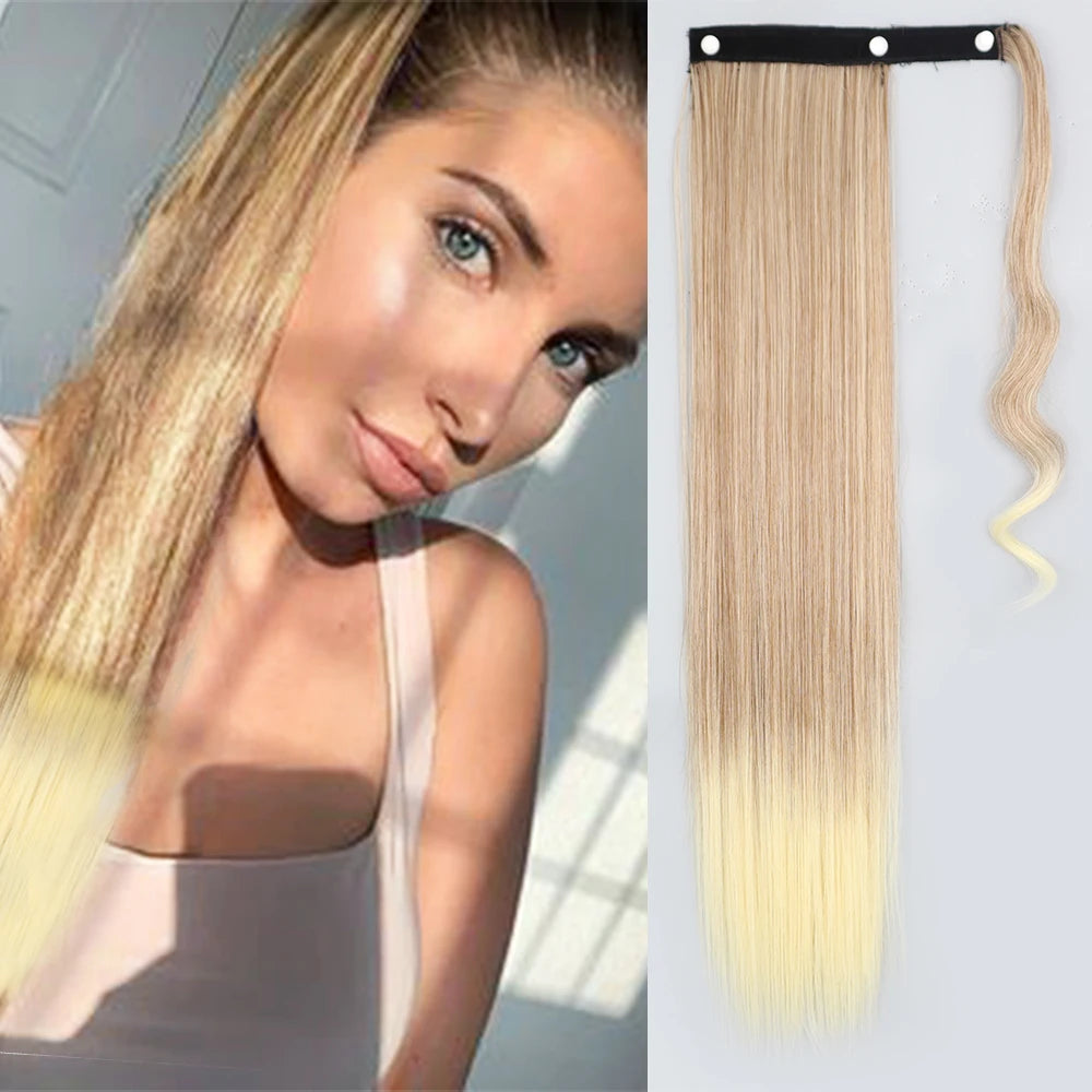 NEW  Synthetic Long Straight Wrap Around Clip In Ponytail Hair Extension Can Be Permed Heat Resistant Pony Tail Fake Hair