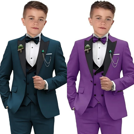 NEW Arrivals 4PCS Set Luxury Tuxedos Suit Set 2-14 Years Single Button Boy's Wedding Guest Birthday Evening Party Formal Events Suits Blazer Vest Pants Suit Children Luxury Fashion Clothing Supplies Apparel Products