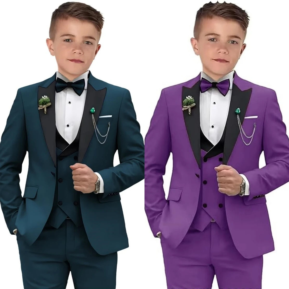3 PCS Set 3Y-14Y 7 Colors Autumn New Arrival Kids Formal Suit Set, Velvet Notched Lapel Neck , Matching Vest and Pants, Boy's Tuxedo Set