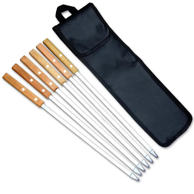 NEW Set Outdoor Camping Barbeque Kebab Mold Tools 8/9inch Flat Stainless Steel BBQ Kebab Kiofte Skewer Row Kebab Maker for Home Barbeque Party