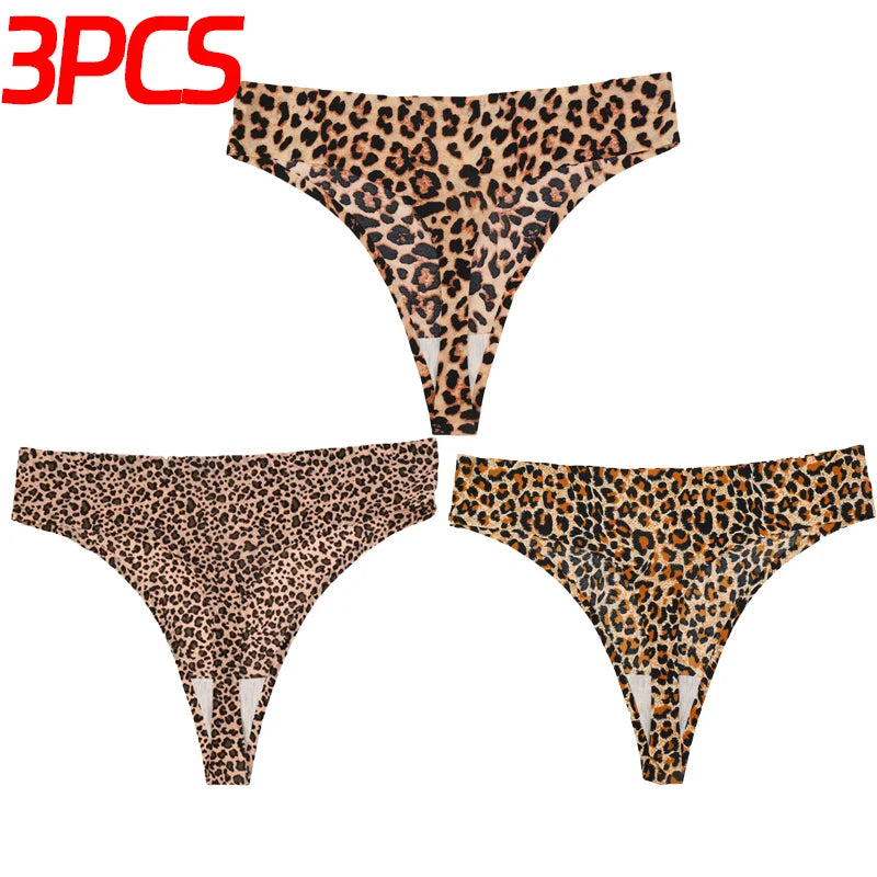 NEW Arrivals 3Pcs/Set Sexy Leopard Thongs G-String  Women Panties Thongs Fashion Underwear Seamless Printed Panties Breathable Cozy Bikini Silk T-Back Ladies Girls Sexy Underwear Supplies