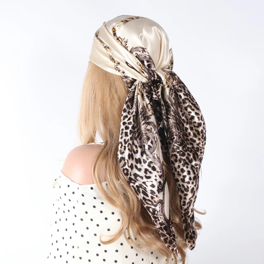 NEW Arrivals Leopard Silk Scarf Women Summer Beach Vacation Foulard Soft Satin Shawl Kerchief Square Scarfs Neck Headscarf 90*90cm Girls Ladies Luxury Fashion Apparel Accessories