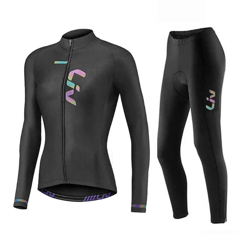 NEW Arrivals 2PCS Set  S-4XL Plus Size  Women Cycling Jersey Set Autumn Long Sleeve Breathable Clothing MTB Maillot Ropa Ciclismo Bicycle Sportswear Bike Uniform Women Sports Apparel Supplies