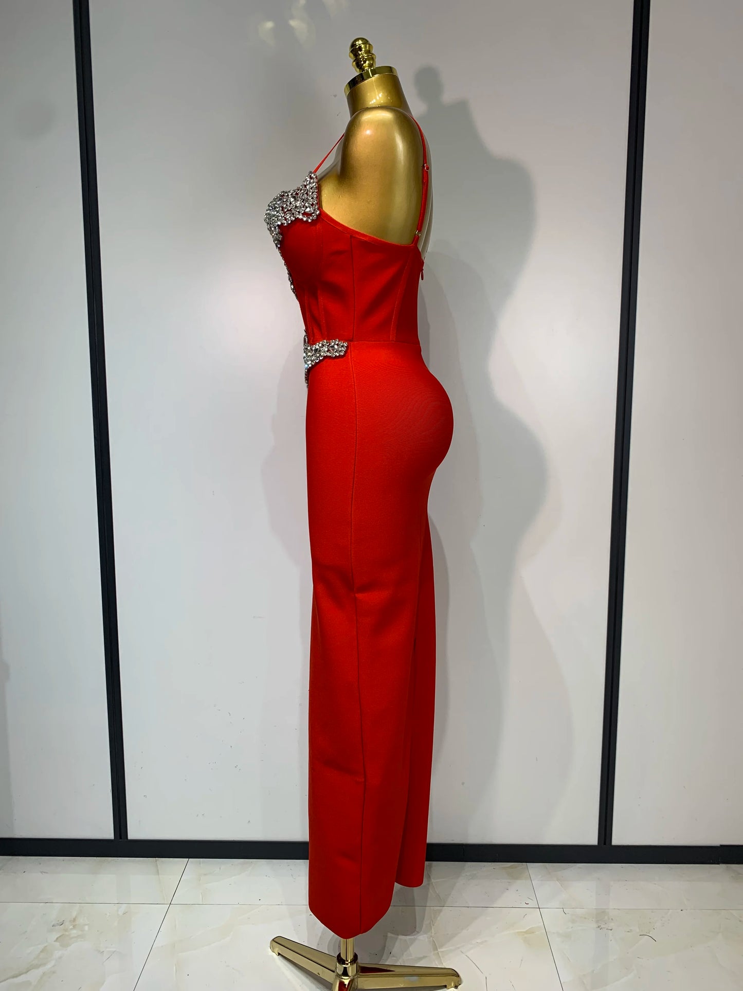 S-XL UK Size Black/Red Color Women Bodycon Bandage Dress Wedding Sexy Backless Luxury Rhinestones Clothes Nightclub Evening Party Birthday Wedding Guest Red Carpet Luxury Maxi Long Dresses