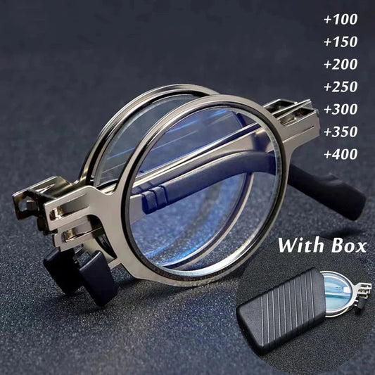 Portable Folding reading glasses for men Metal Round Square Anti Blue Light Eyeglasses men Presbyopia gafas with diopters plus