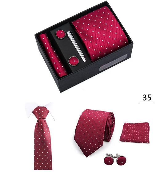 4 PCS Set 55 Types/Colors Fashion Elegant Men's Necktie Gift Box Striped Tie Handchief Cufflink Tie Clip  Wedding Business Party Suit Accessories