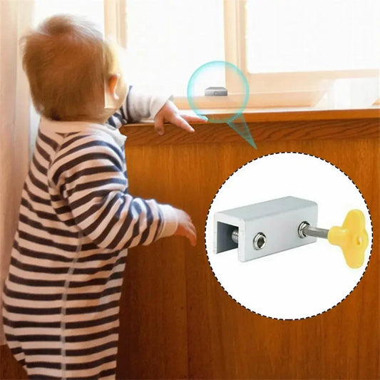 Babies Kids Pets Double Holes Door Shutter Safety Lock Restrictor Sliding Doors Windows Stopper Restrictor Window Security Key Lock Child Safety Anti-Theft Door Stopper
