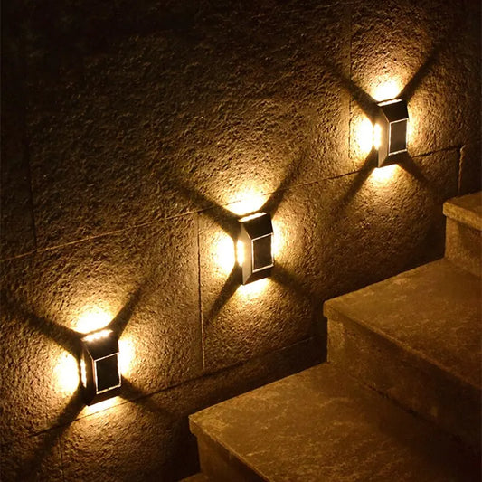 12 LED Solar Wall Lamp Outdoor Waterproof Four Sides Glowing Light Staircase Villa Balcony Lighting Solar Wall Lights