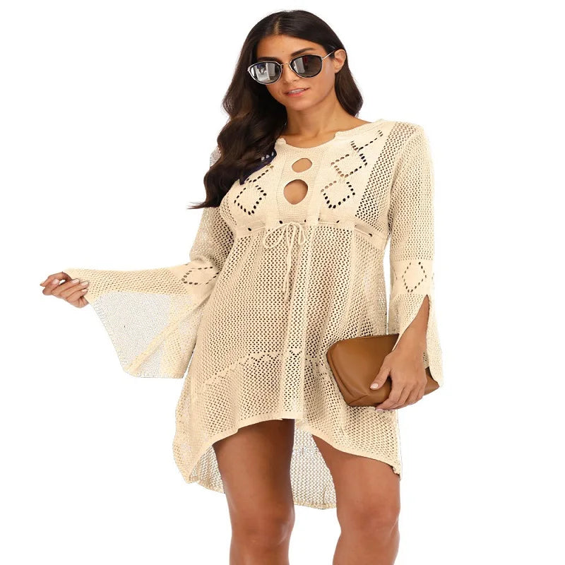 NEW Arrivals 7 Colors Sexy Cover Up Bikini Women Swimsuit Cover-Up Beach Bathing Suit Beach Wear Knitting Swimwear Mesh Beach Dress Tunic Mini Dress