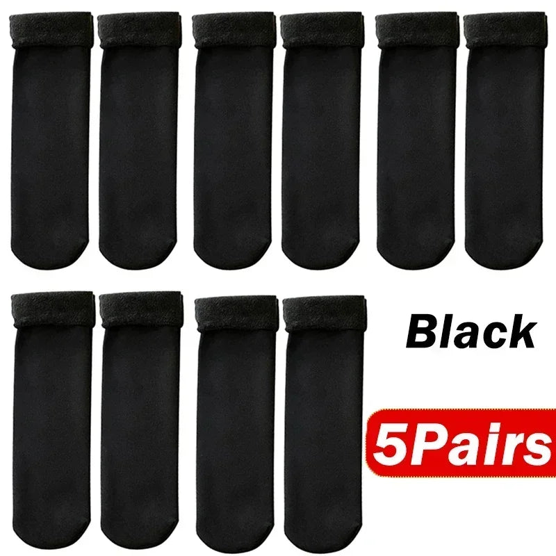 5 Pairs Black Set New Women Winter Thicken Warm Short Socks Thermal Cashmere Wool Socks Nylon Snow Velvet Boots Home Floor Calces