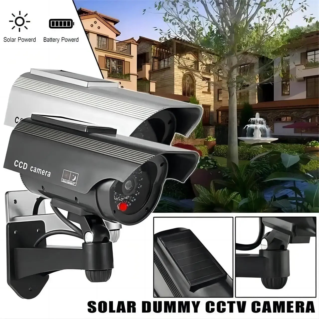 Solar Powers Dummy Security CCTV Camera Indoor Outdoor For Home and Office Surveillance Flashing LED Red Light Waterproof