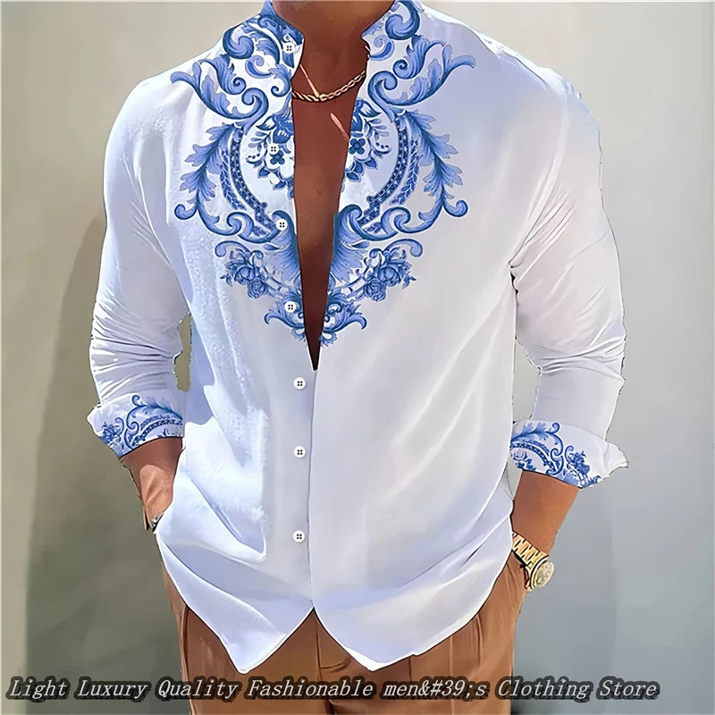 S-6XL Plus Size 8 Colors Men's Shirt 3D Printing Shirt High-Definition Pattern Casual Top Long Sleeved Clothing Soft Fabric Men Casual Apparel Accessories