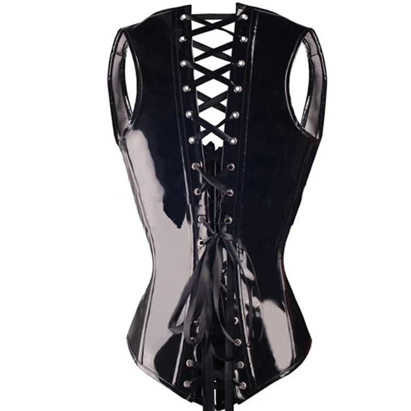 NEW Luxury Leather Black PVC Steampunk Corset Basque Bustier Women  Sexy Leather PVC Waist Trainer Body Shaper Corsets Underwear Fashion Supplies  Ladies Female Luxury Sexy Lingerie Fashion Clothing Products