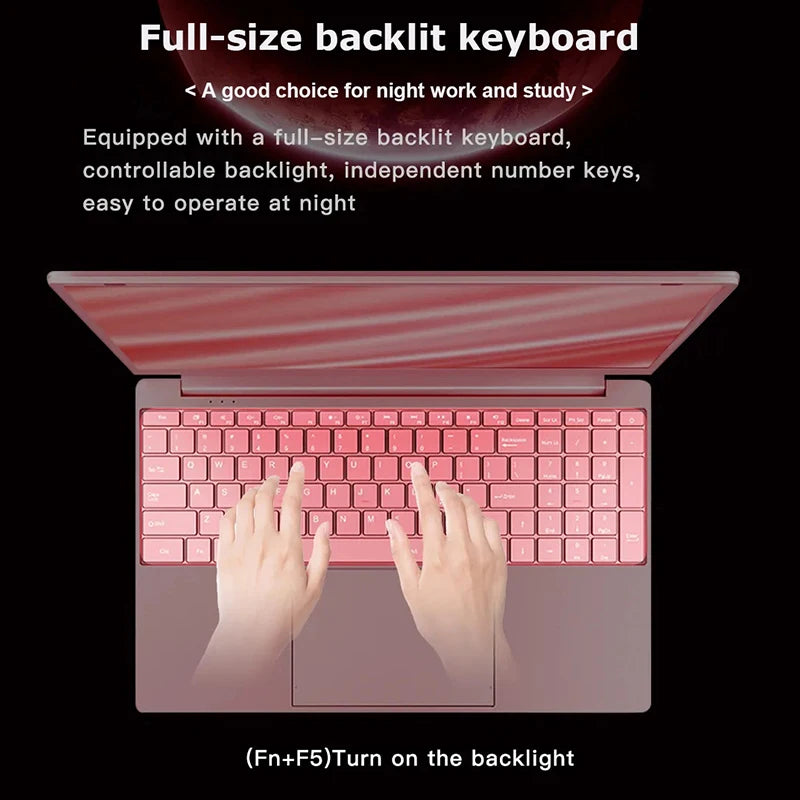 Notebook Brand New Pink Woman Laptop Windows 11" 10 Office Education Gaming 15.6“10th Gen Intel Celeron J4125 12G RAM 1T Dual WiFi Narrow Side Computer Laptops Supplies Electronics Accessories Devices Products