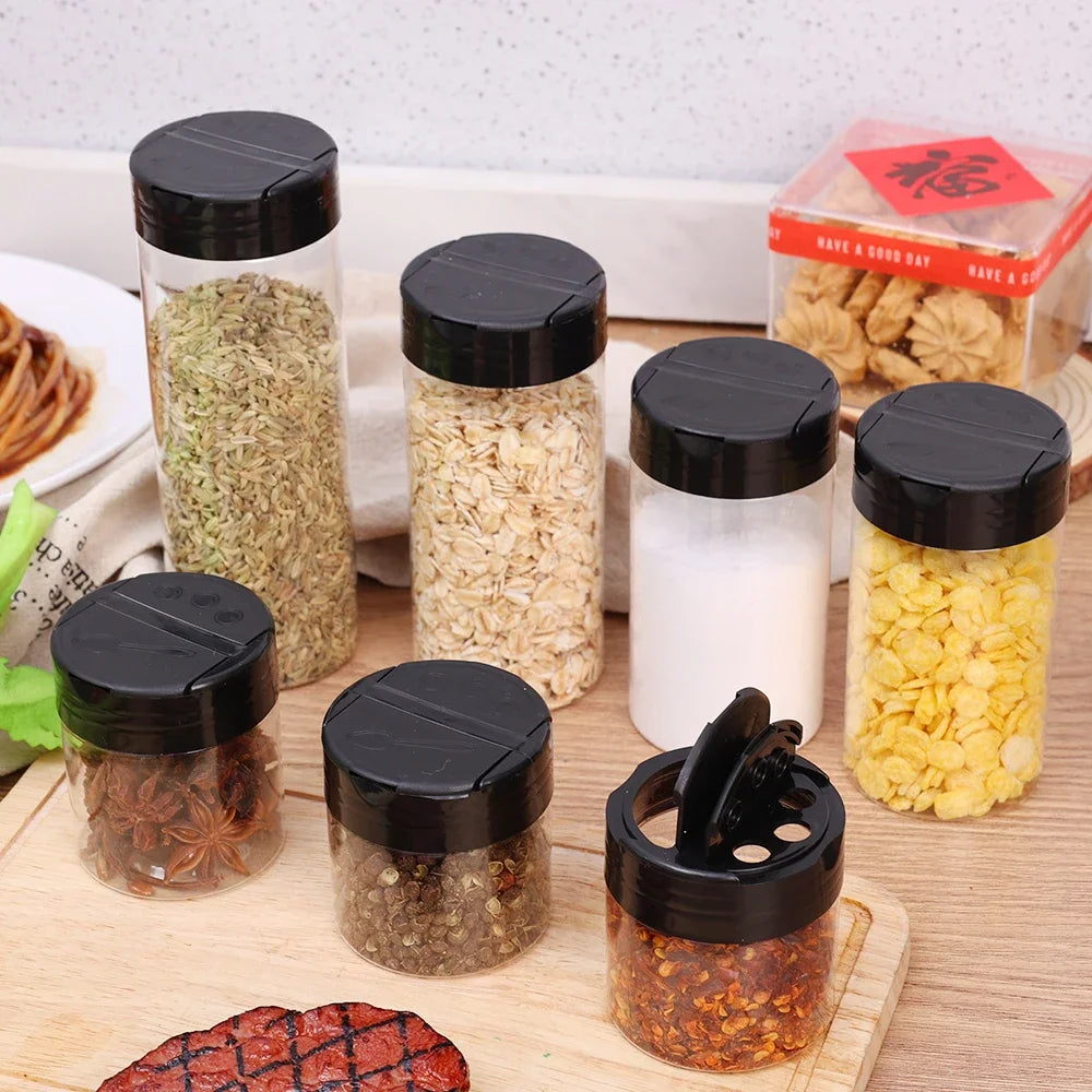 NEW 100ml 6 PCS Set Plastic Spice Jars with Shaker Lids Transparent Safety Plastic Bottles for Home Kitchen Storing Spices Seasoning Powders Jars Home Barbeque Kitchenware Supplies