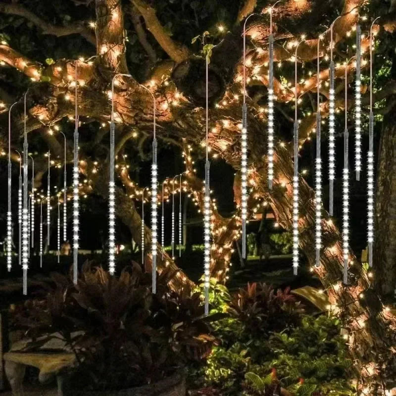 NEW Arrivals LED Lights Stalactites Meteor Shower Rain Lights 2/4Set Falling Rain Fairy String Lights Christmas Holiday Snow Falling Icicle Cascading Light Home Outdoor Decoration Accessories Supplies