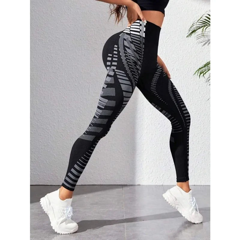 Printed Seamless Yoga Leggings Women High Waist Leggings Fitness Hip Liftting Slim Fashion Gym Trainning High Elastic Knit Tight