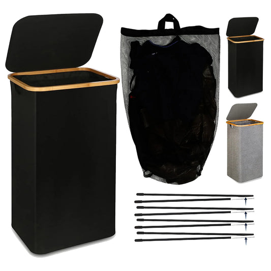 1PC Dirty Clothes Basket With Lid And Inner Bag, 100 Liter Laundry Basket, Foldable Laundry Basket With Detachable Inner Bag