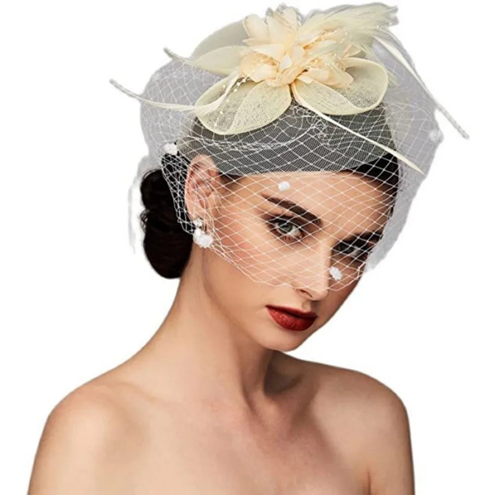 10 Colors Birdcage Bride Veil Wedding Evening Tea Cocktail Party Sunday Church Funeral Flowers Feather Mesh Veil Face Cover Headwear Royal Ascot Horses Race Top Caps Ladies Apparel Accessories