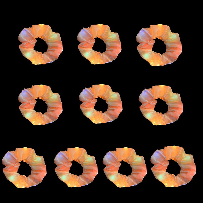 1/10/20 PCS Set LED Luminous Earrings Scrunchies Glowing Hairband Girl Light Up Hair Scrunchy Rave Festival Party Night Clubwear Headwear Supplies Hair Accessories