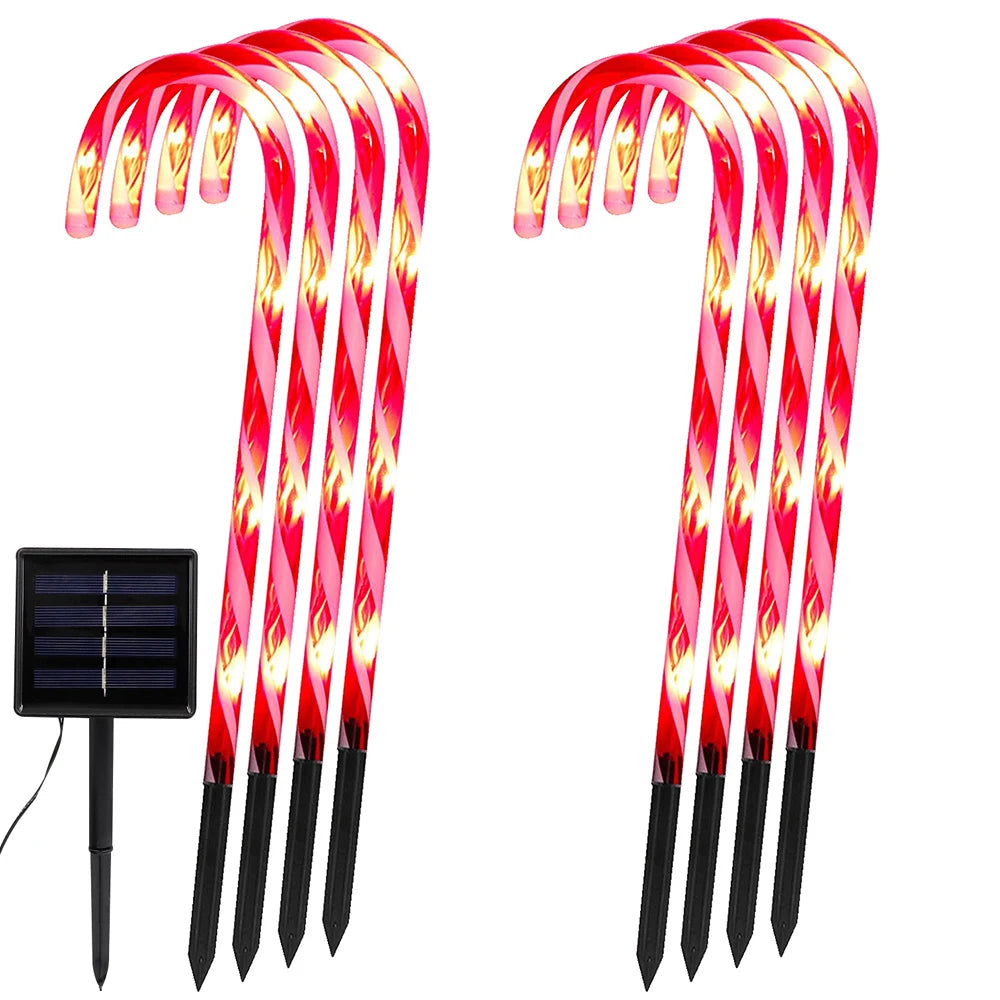 4/5/8 PCS Set Solar Christmas Candy Cane Lights Outdoor Waterproof Christmas Day Light Pathway Marker Candy Lights Garden Passage Decoration