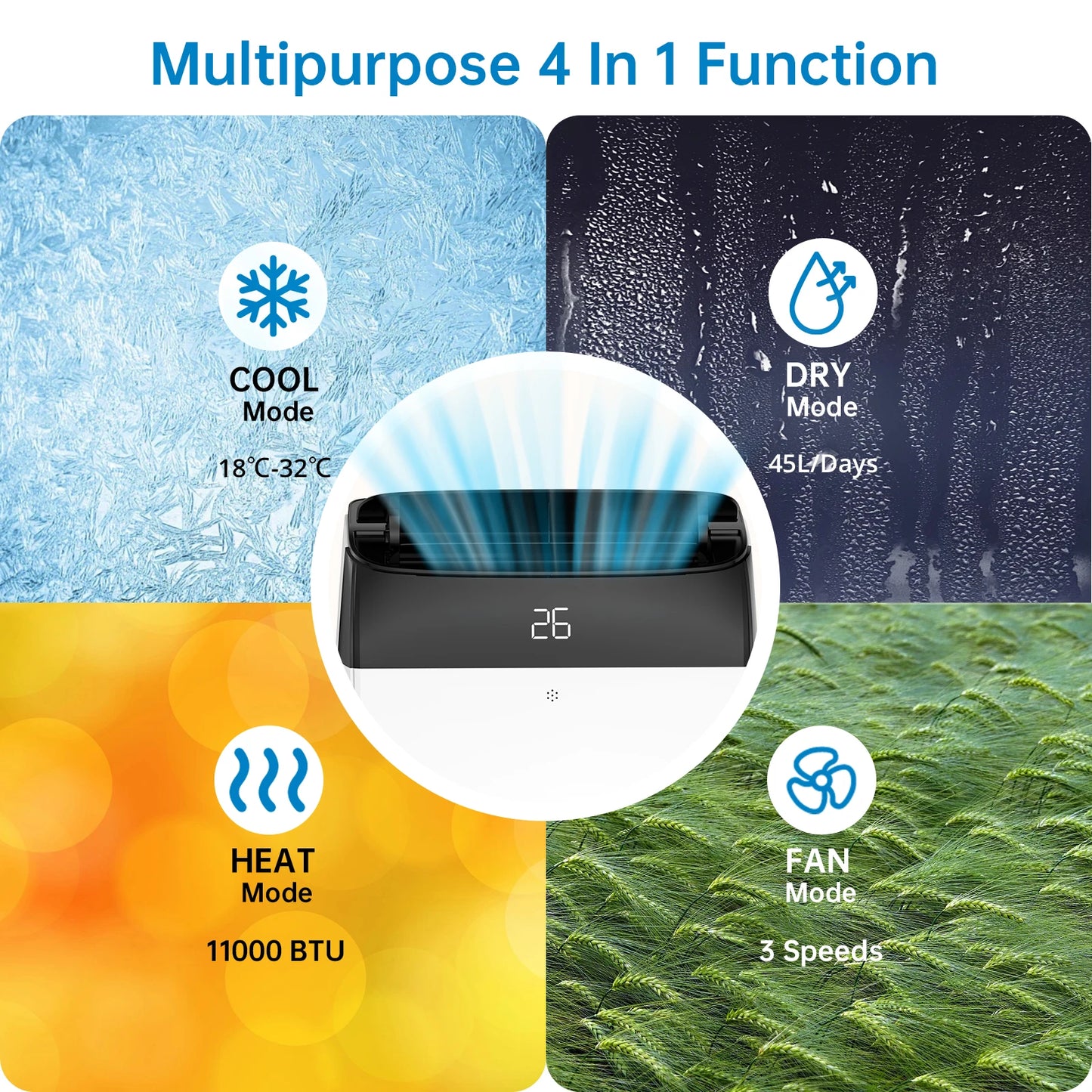 New System Air Conditioner,12000 BTU TURBO Portable Air Conditioner, 4-In-1 Cool/Heating/Fan/Dehumidify Modes With Remote Control, 24 Hours Timer Home Business Shops Air Condition System