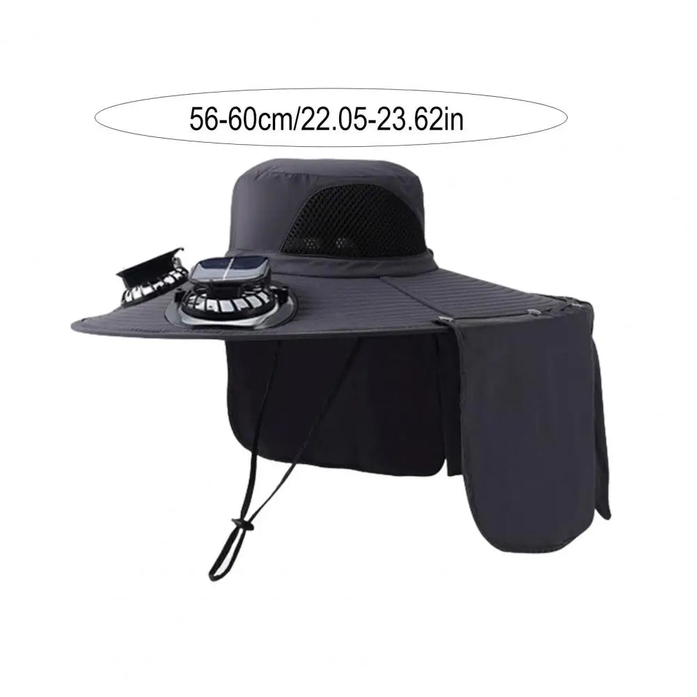 Solar Air Cooler Fan Hat with Neck Flap UV Protection Hat with Solar Fan USB Rechargeable Breathable Men Summer Outdoor Beach Camping Fishing Wide Brim Hats