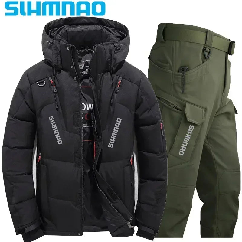 NEW M(50kg) - 4XL (100KG) 7 Colors -40* Degrees  Men's Goose Down Jacket and Tactical Pants, Winter Fishing Suit, Warm, Snow Skiing, Mountain Climbing, Hunting Sportswear