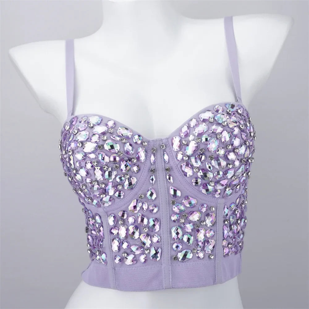 Sexy Bras for Women Night Club Party Cropped Tops Bra Stage Performance Sparkling Rhinestone Underwear Bralette Lingerie Clothes