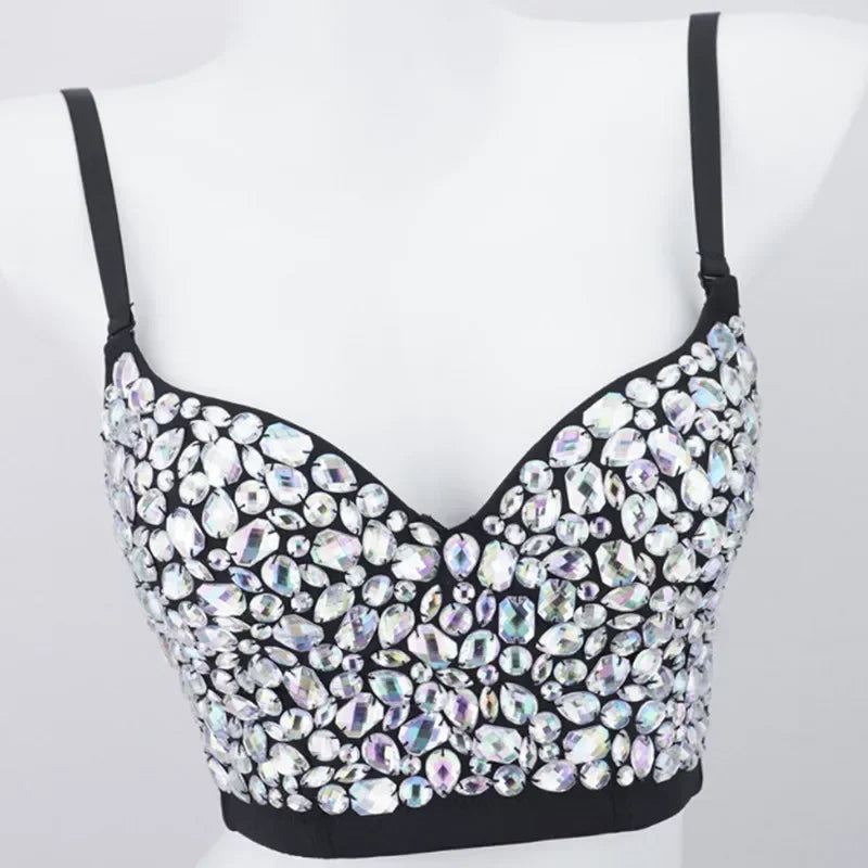 Sexy Bras for Women Night Club Party Cropped Tops Bra Stage Performance Sparkling Rhinestone Underwear Bralette Lingerie Clothes