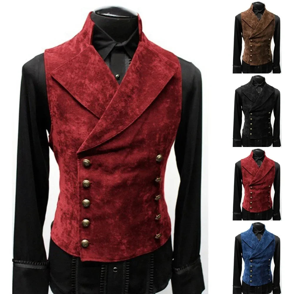 S-4XL UK Plus Size Men's Gothic Vest Costume Gothic Men's  Breasted Waistcoat Double Vest Victorian Waistcoat Tool Male Apparel Accessories