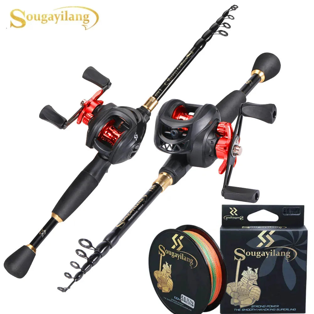2.1m Left/Right Handle Casting Fishing Combo Telescopic Fishing Rod and 7.2:1 High Speed Fishing Reel with 150M Line Ocean River Lake Rock Fishing Accessories Tools Sets