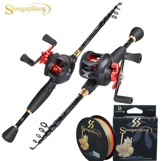 2.1m Left/Right Handle Casting Fishing Combo Telescopic Fishing Rod and 7.2:1 High Speed Fishing Reel with 150M Line Ocean River Lake Rock Fishing Accessories Tools Sets