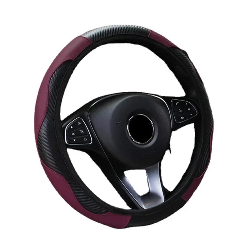 Car 37-38.5cm Steering Wheel Cover Breathable Anti Slip PU Leather Steering Covers Suitable Auto Decoration Carbon Fiber Cars Accessories
