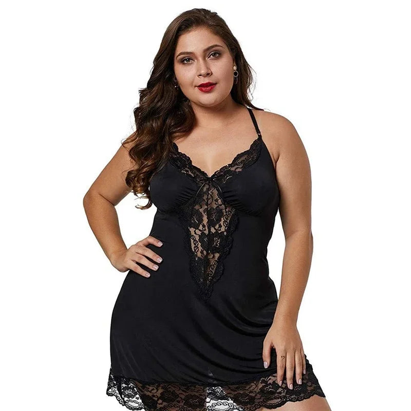 S (60kg) -8XL (150kg) Extra Plus Size Curvy Women Spaghetti Straps Nightgowns Lace Sexy Sleepwear Nightdress Satin Lingerie Sets Women's Pajamas Home Clothes Loungewear