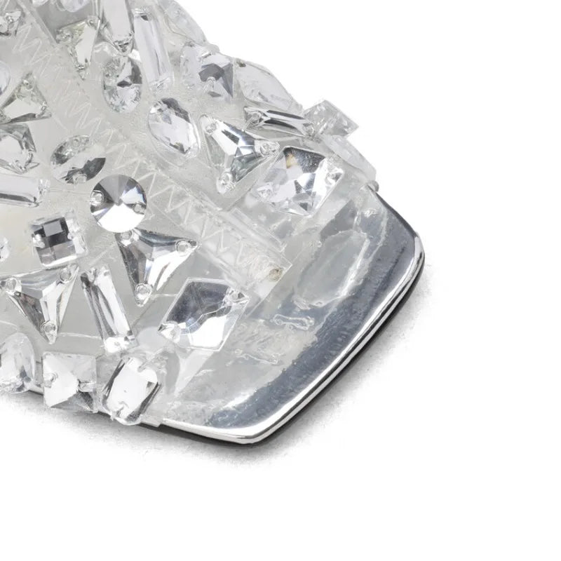 Crystal Transparent Rhinestone Zippered Sandals Spicy Girl Hot Dance Nightclub High Heels Silver Dress Paired with Women's Shoes