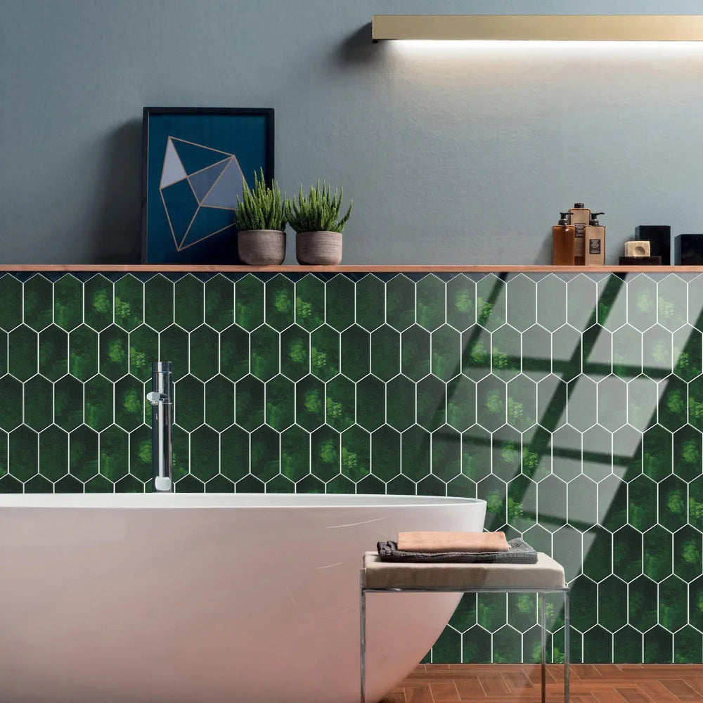 Retro Dark Green Diamond Arrow Shaped Crystal Ceramic Tile Paste Self-Adhesive Floor Paste Home Kitchen Renovation Wall Paste