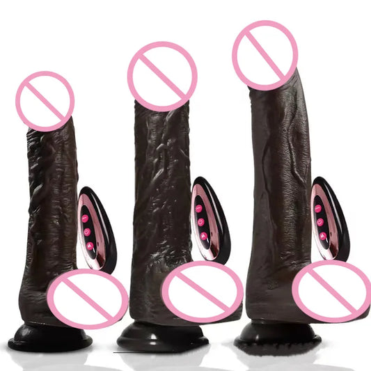 Black large fake dildo electric telescopic swinging fake penis masturbator adult sex toy soft heating vibrator G-point massager