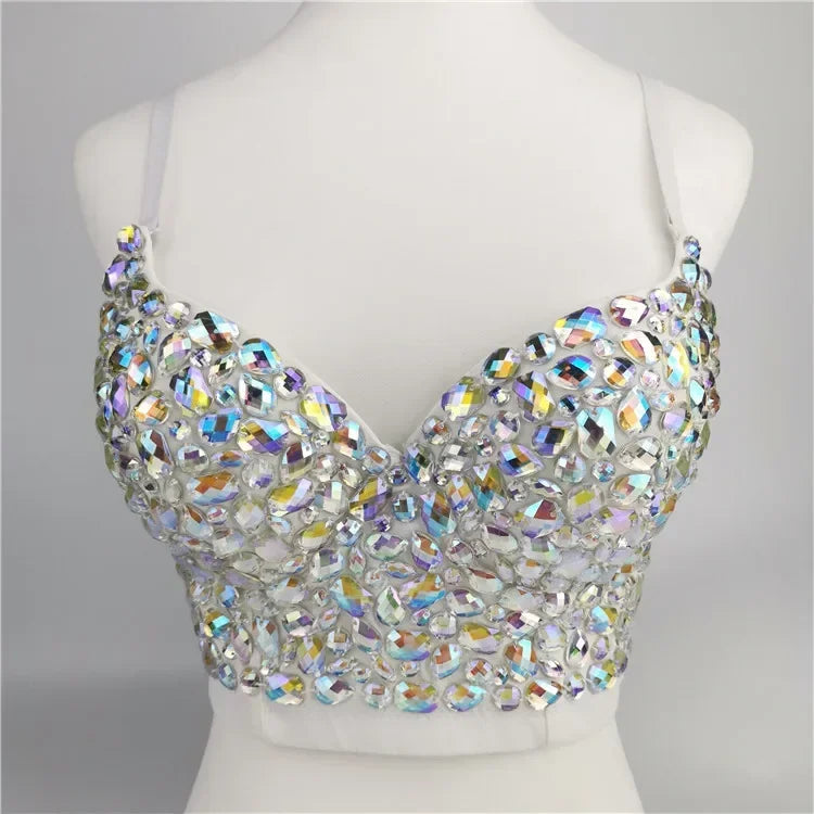 Sexy Bras for Women Night Club Party Cropped Tops Bra Stage Performance Sparkling Rhinestone Underwear Bralette Lingerie Clothes